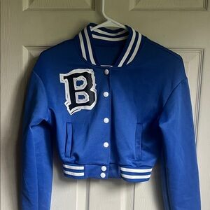 Blue Varsity Jacket with White Stripes